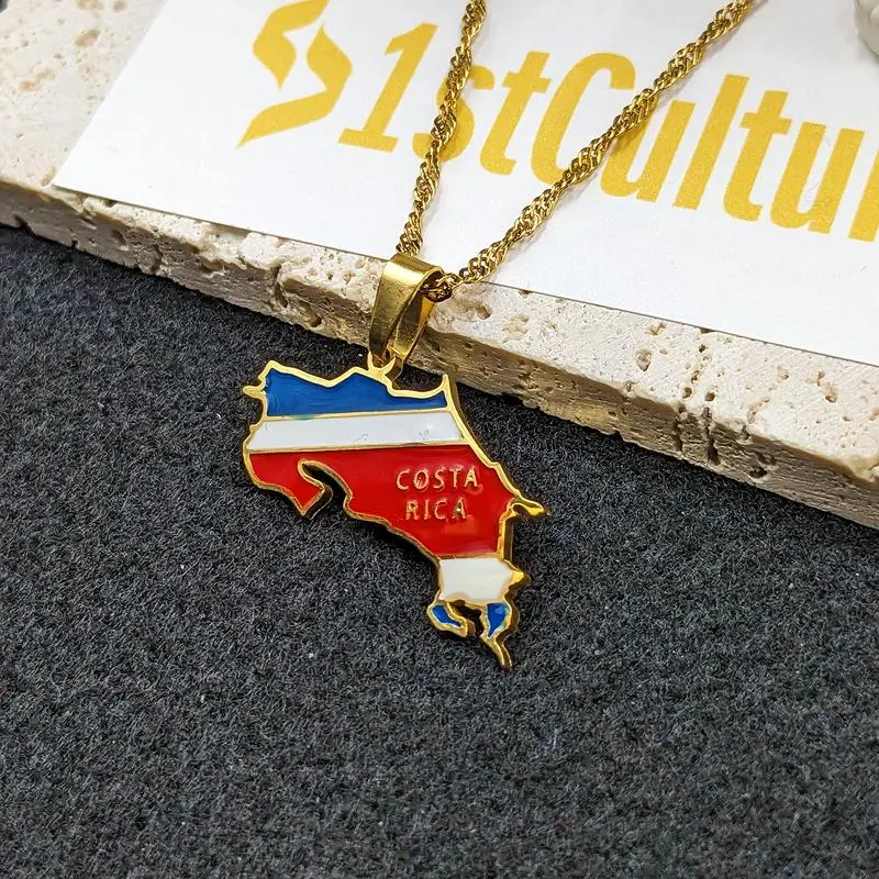 Costa Rica Necklace Cuban Link Chain Gold Plated Amulet