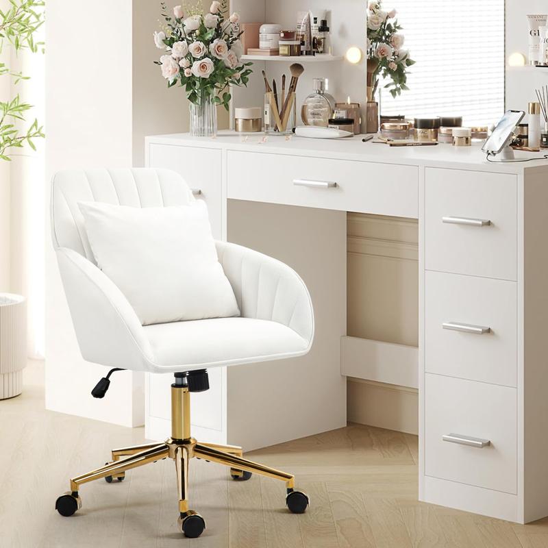 Home Office Desk Chair Comfy with Adjustable Swivel Wheels, Modern Velvet Makeup Vanity Chair with Back & Pillow, Ergonomic Office Chair Computer Task Chair for Living Room, Bedroom