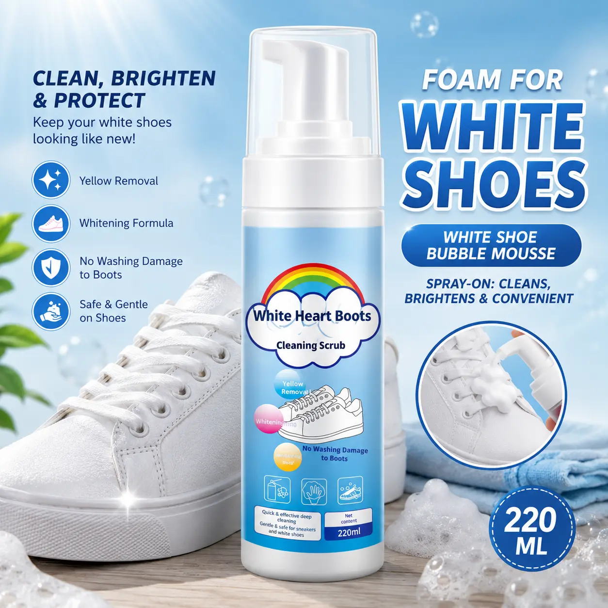 White Shoe Cleaning Mousse – Instant Foam Cleaner for Sneakers & Canvas Shoes