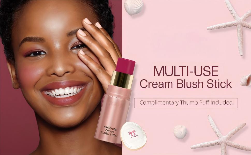 Multi-Use Waterproof Makeup Cream Blush Stick with Brush, 3-in-1 Buildable Blush Stick for Cheeks, Eyes, and Lips, All day wear, Easy Application