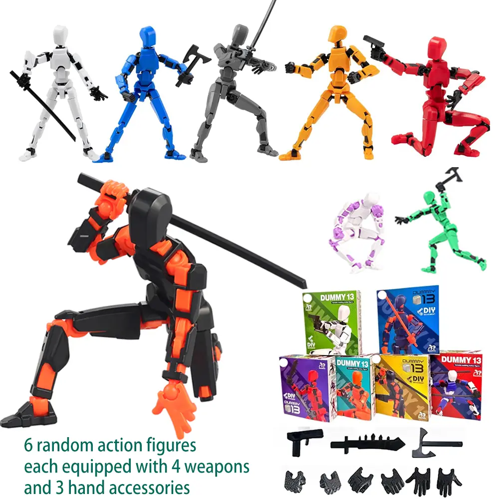 Lucky 13 Toys DIY Assemble Action Figure Toyset, Multi-Joint Movable 3D Model Building Figures, 6 Random Color Pieces