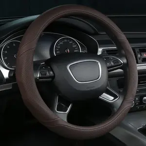 Brown Leather Steering Wheel Cover Universal 15 inch