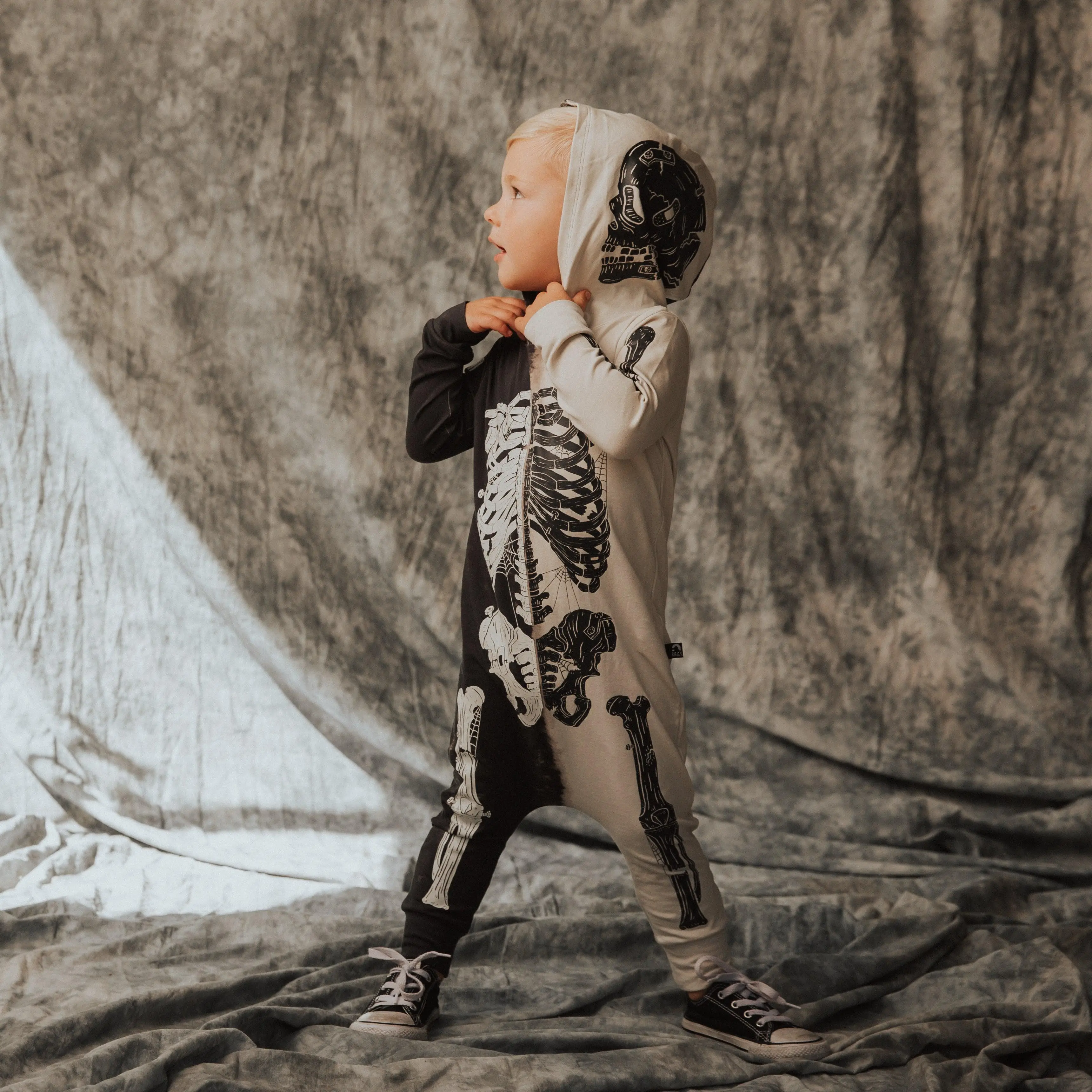 Rag Romper - 'Full Body Skelly' - Black & White - Skeleton Jumper