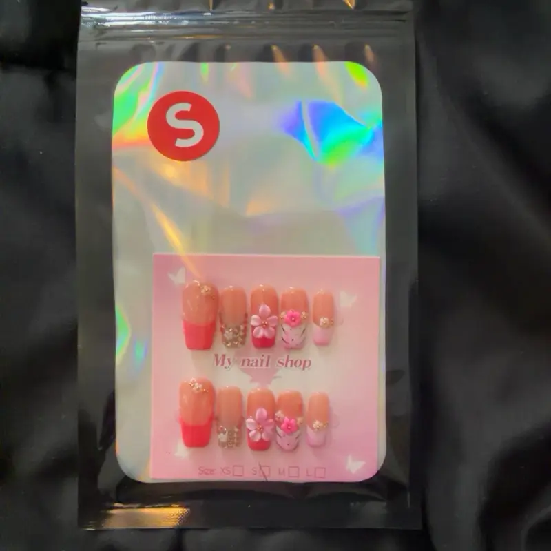 Pink Blossom Rhinestone Press-On Nails