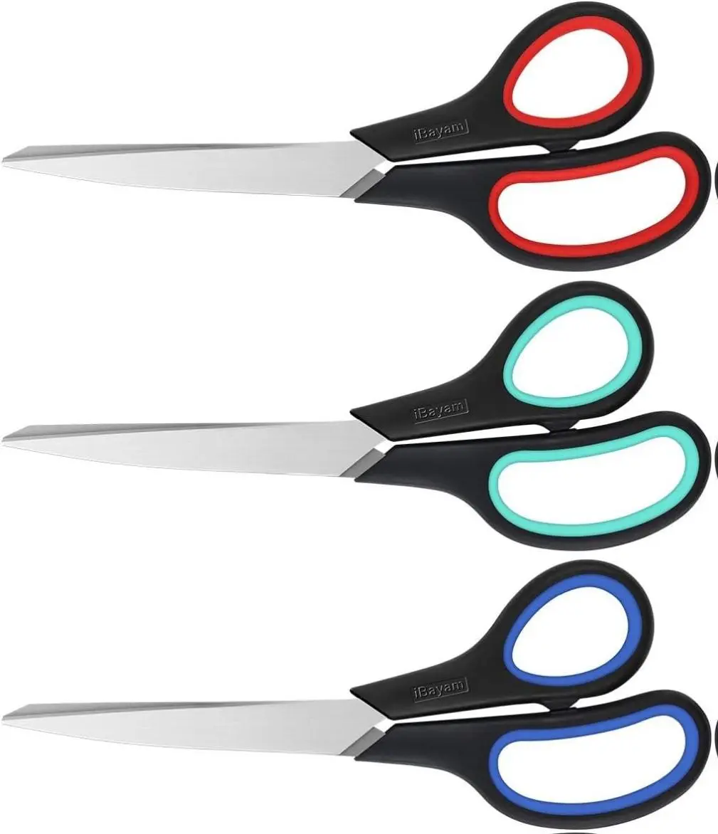 3-Pack 8" Heavy Duty Scissors with Ultra Sharp Blades and Comfort Grip Handles - For Office, Home, School, Sewing, and Crafts