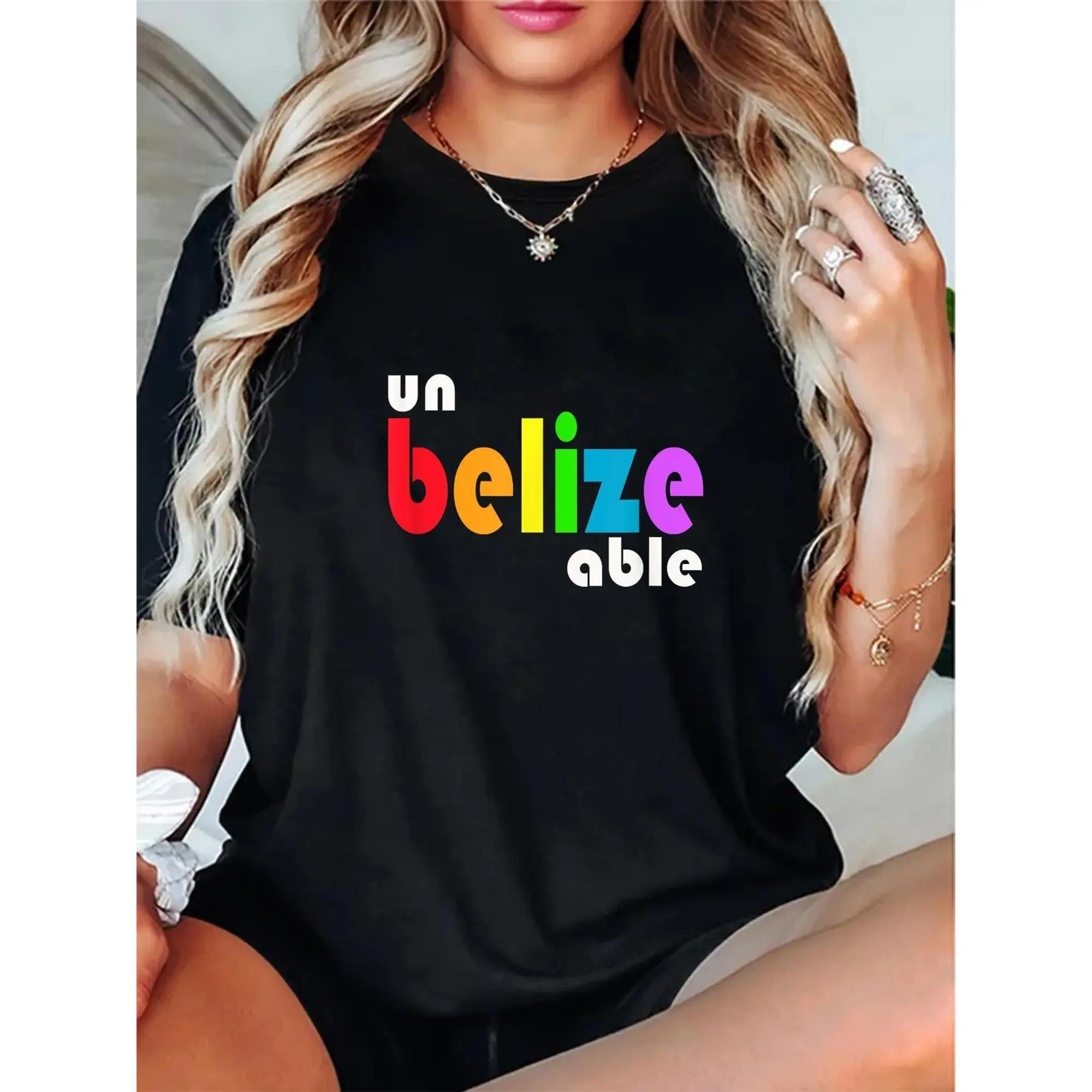 Belize Central America Graphic Print T-Shirt for Women - 100% Cotton Crew Neck Fashion Tee with Unique Design, Comfortable Casual Wear