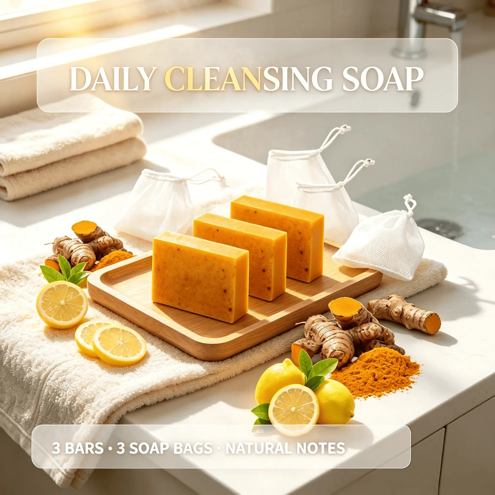 Turmeric Lemon Handmade Soap, Gentle Plant‑Derived Formula, Refreshing Warm Scent for Face & Body Cleansing