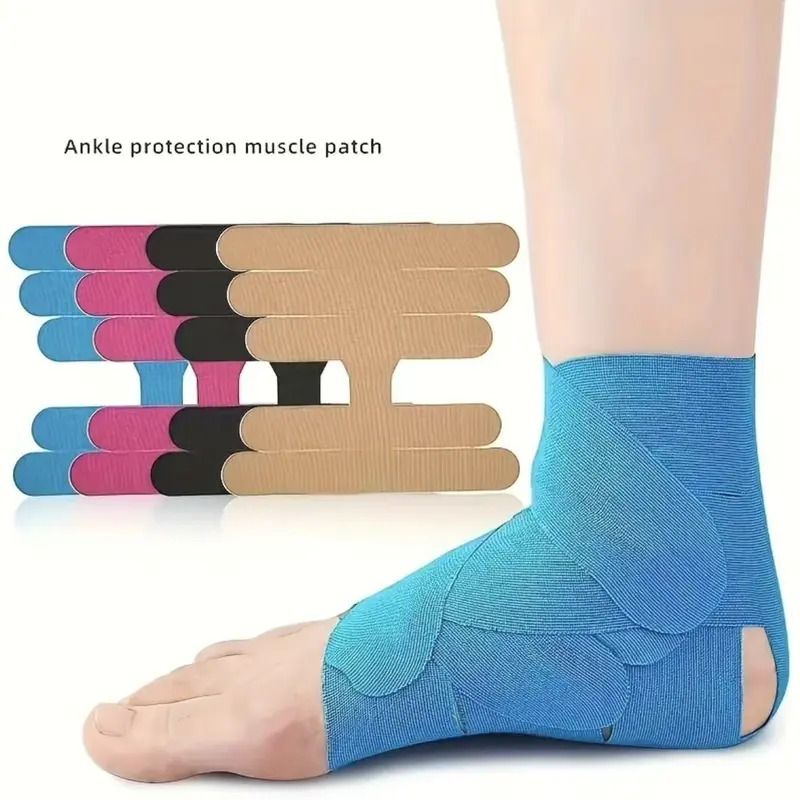 10-Pack Pre-Cut Cotton Kinesiology Tape (Gymnastics Tape, Sports Wrap Around) - Unisex One Size Elastic Athletic Strips for Adults, Waterproof Wavy Adhesive, Breathable, All Seasons Ankle Stability & Pain Relief