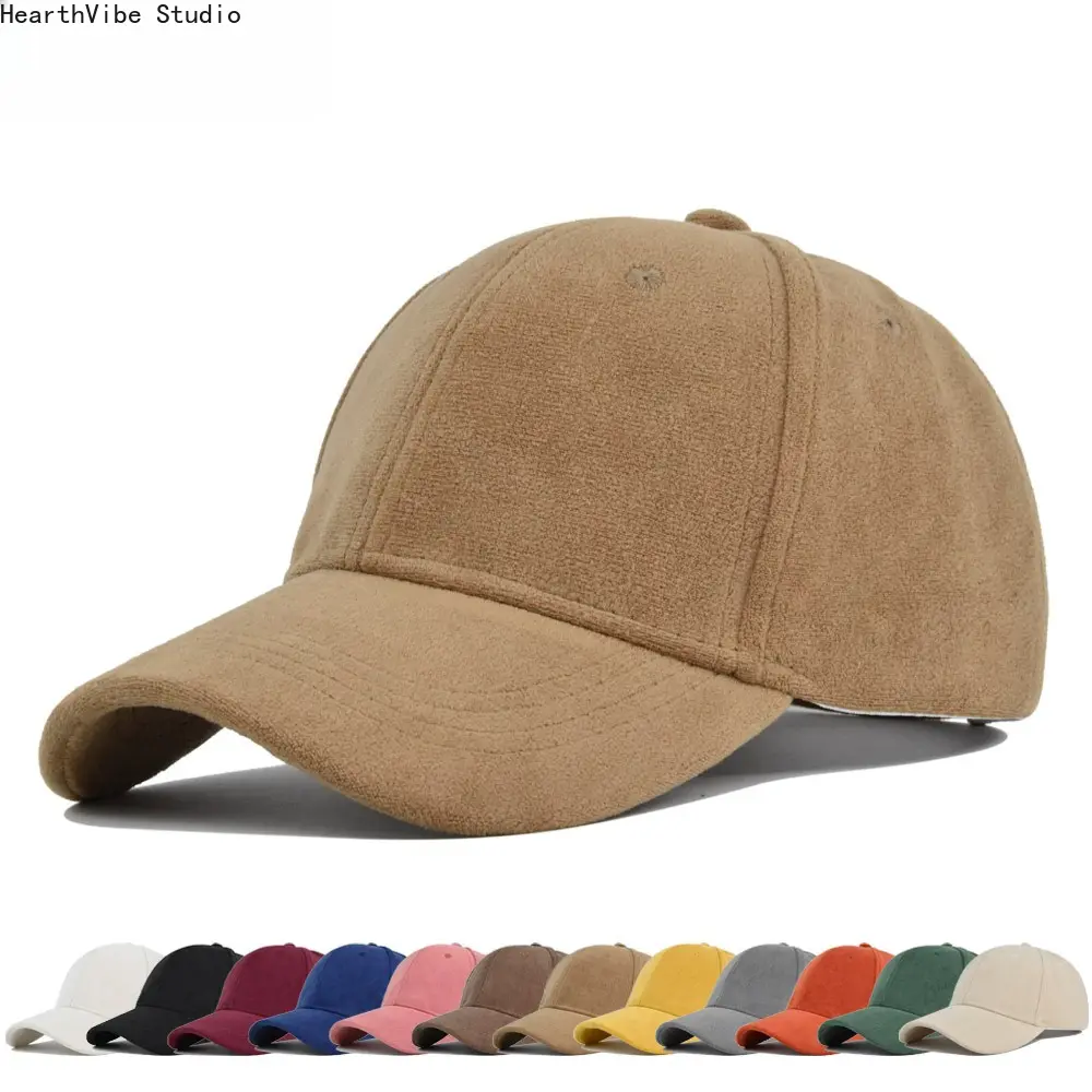 Solid-Color Faux Suede Baseball Cap — Simple Lambswool-Lined Curved-Brim Hat for Outdoor Sports & Sun Protection