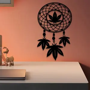 1pc Cannabis Leaf Dream Catcher, Metal Wall Hanging, Perfect for Bedroom Wall, Birthday Gift, Ideal for Bohemian Decor, Durable Metal