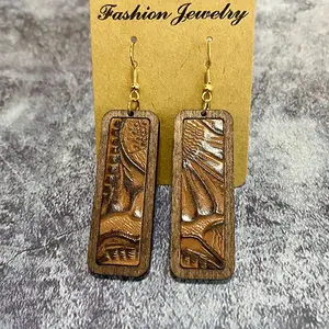Leather Tooled Inlay Wooden Earrings