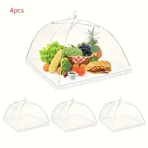 4-piece pop-up food cover - foldable mesh tent with dome design, reusable and washable dust protection, suitable for outdoor picnics, camping, barbecues, and parties - perfect for breakfast spread, picnic essentials, durable plastic, camping essentials