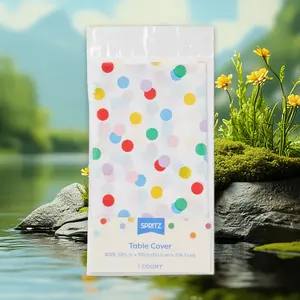 Happy Collection Confetti Table Cover - for Parties, Spritz, Plastic, Rectangular