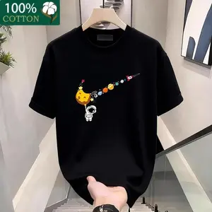 Men's fashion cotton graphic T-shirt featuring space planet elements, breathable and comfortable, machine washable, unisex design, perfect for summer casual wear.