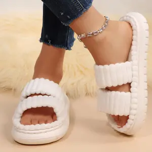 Slippers for Women Memory Foam House Bedroom Corduroy Double Strap Slipper Slides Comfy Open Toe Indoor Womens Slip On Slipper Shoes