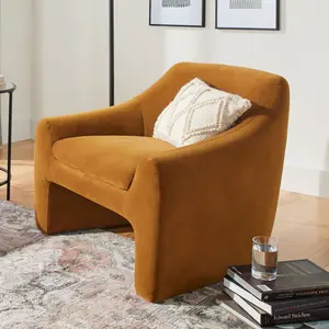 Emerson Curvy Accent Chair, Ochre Velvet