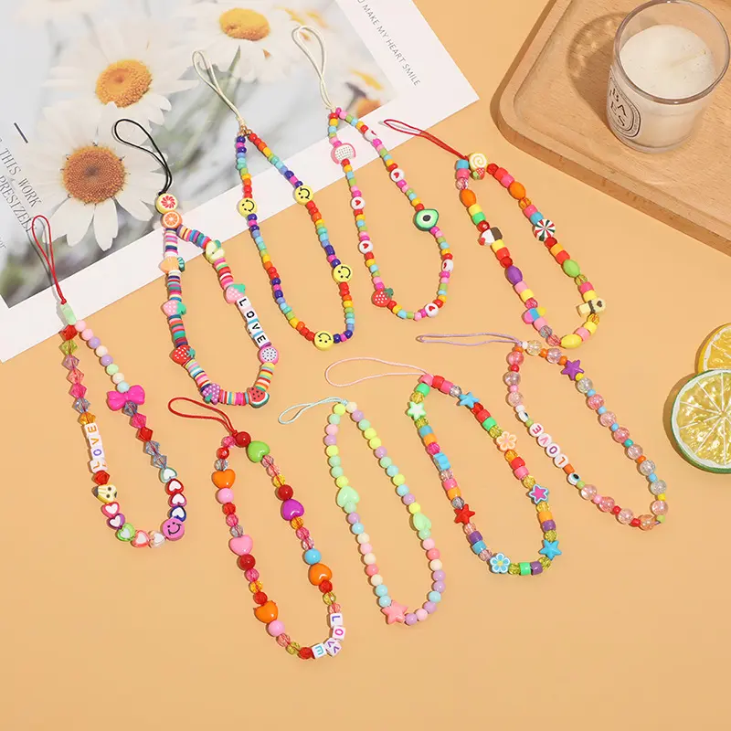 DIY love letter rainbow bead combination beading, mobile phone cord, mobile phone chain