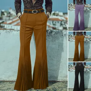 INCERUN Men's Deconstructed Flare Pleated Pants, Vintage Cultural Menswear with Dramatic Pleats, Breathable Black Fabric for Elegant Party Look
