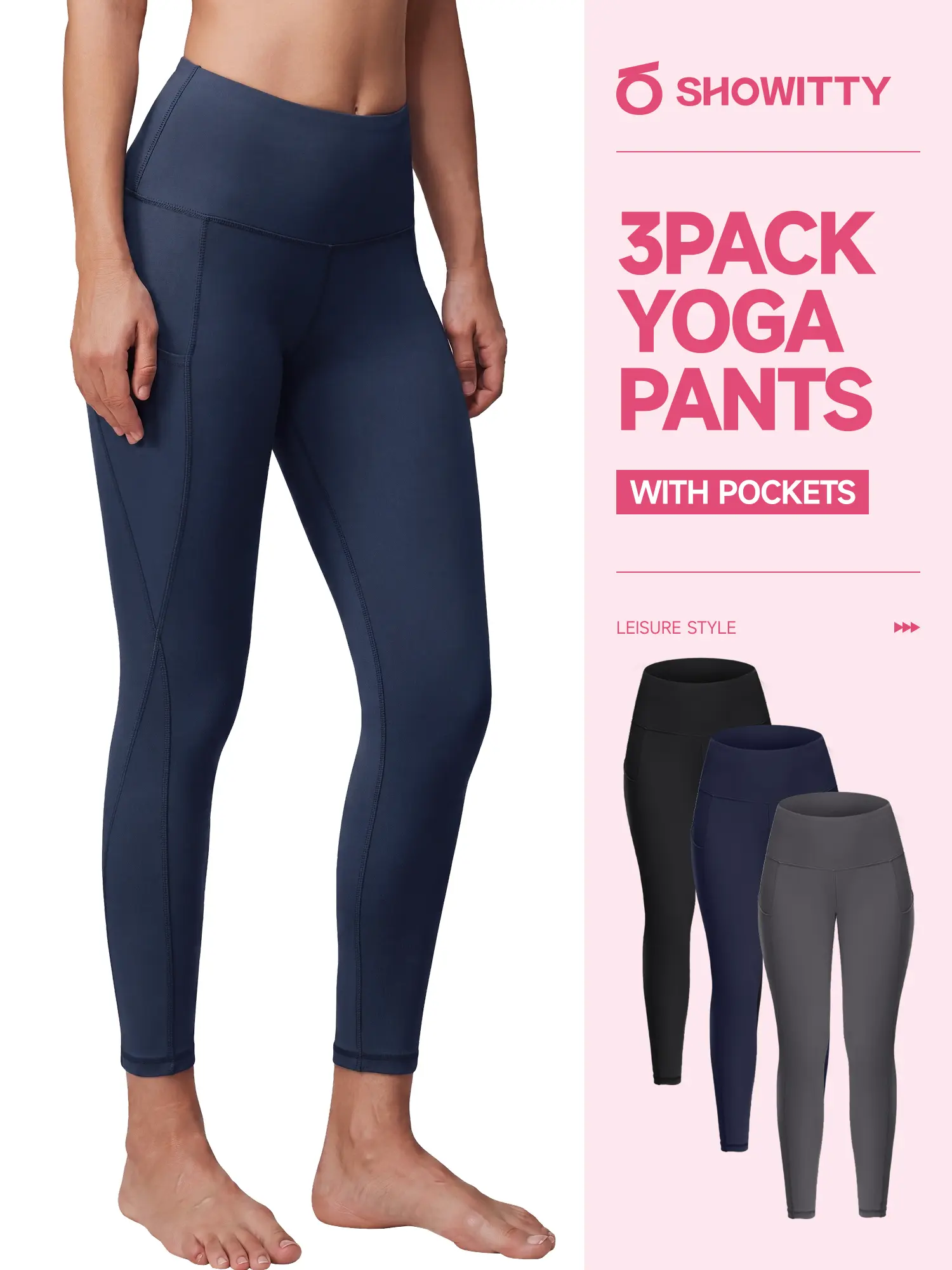 SHOWITTY Women's High Waisted Tummy Control 1/3 Pack Leggings with Pockets – Non See-through Stretchy Yoga Pants for Workout #tiktokshopsummersale