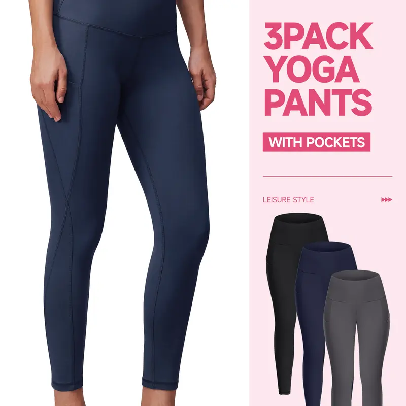 SHOWITTY Womens High Waisted Tummy Control 1/3 Pack Leggings with Pockets – Non See-through Stretchy Yoga Pants for Workout #tiktokshopsummersale