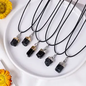 Black Tourmaline Pendant Necklace Healing Natural Crystal Stone Gemstone Gorgeous Energy Jewelry Souvenir Valentine Anniversary Love Girlfriend Boyfriend Christmas Halloween Birthday Gift New Year