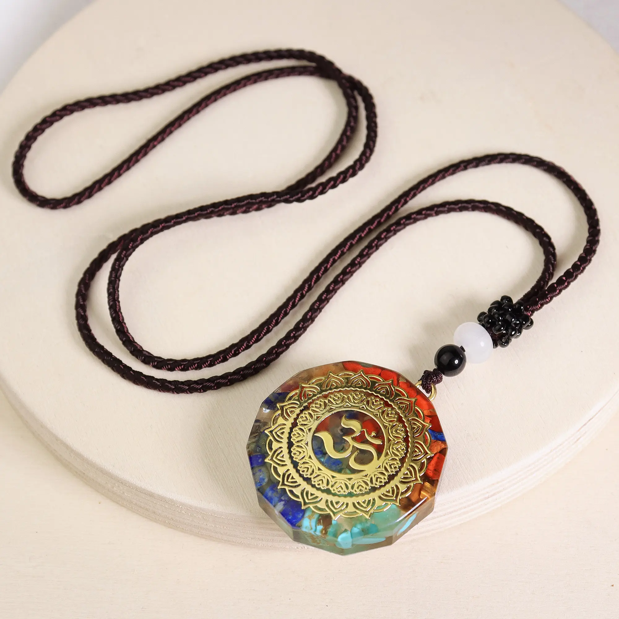 Orgonite Pendant Om Symbol Luminous 7 Chakra Healing Women Men Yoga Necklace Xmas Gift