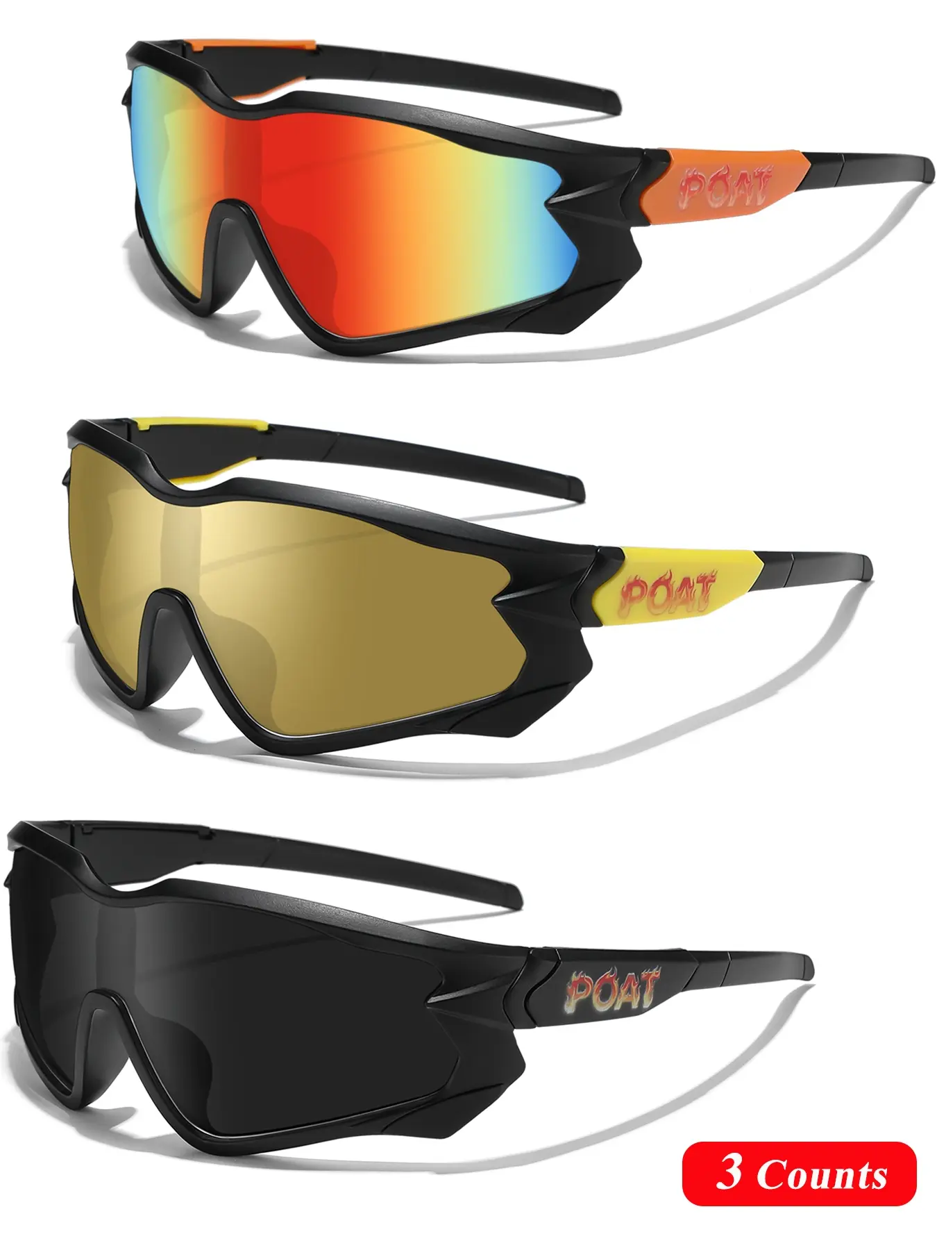 3 Pcs Fashion Cycling Sunglasses Set, Mountain Bike Glasses, Windproof Sports Glasses, Coated Lenses, Unisex Outdoor Activities, Running, Hiking, Driving, Outdoor Cycling Eyewear