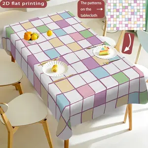 Colorful Plaid Print Tablecloth, Polyester Fabric, Ideal for Kitchen Dining, Outdoor Activities, Picnic, Garden Party