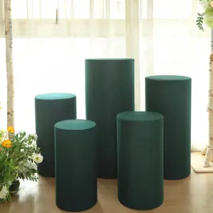 Set of 5 Hunter Emerald Green Spandex Cylinder Pillar Prop Covers, Stretchable Pedestal Stand Covers - 160 GSM