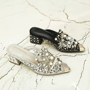 Women's 5cm Heeled Slip-On Rhinestone Pointed-Toe Stilettos - Elegant Diamond-Adorned Loafer Footwear, Sleek Silhouette, Luxury High-End Slip-Ons, Versatile Pairing - Ideal for Banquets, Evenings (Flat Shoes Alternative with Refined Luxury Vibe)