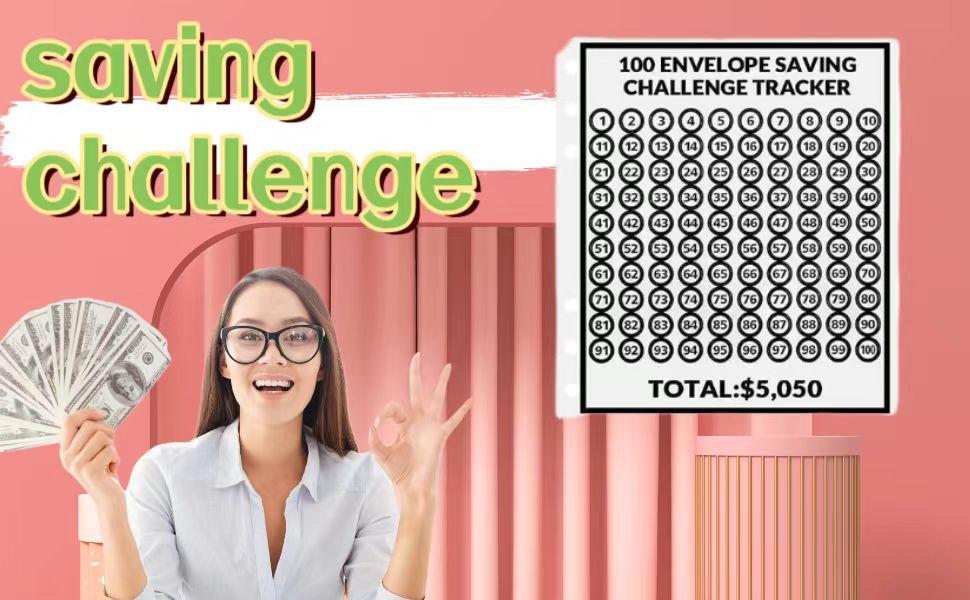 100 Envelopes Money Saving Challenge Binder with Cash Envelopes, Budget Binder Book for Saving $5,050, A5 Budget Planner, Money Organizer, Income Tracker, Savings Challenge Notebook for Budgeting, 52-Week Savings Plan for Women, Teens & Students