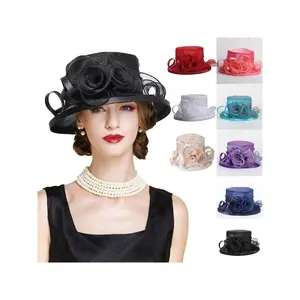 HIMESPORT Lady Kentucky  Derby Fascinator Hats For Women Ladies Cocktail Wedding Tea Party Dress Dots Hat Drown Brim With Flower