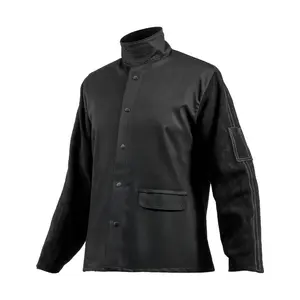 VEVOR Flame Resistant Welding Jacket, Heavy Duty Split Cowhide Leather Sleeves+ 9 oz. FR Pure Cotton Body, Heat-Resistant Welding Safety Jacket for Welder Fitters - XXL Size