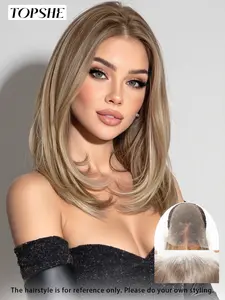 Topshe 13x6 Lace Front Wig Cap, Short Straight Hair, High Temperature Resistant, Comfortable and Natural Fit, Easy to Wear