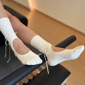Summer Yoga Socks | Mid-Calf, Non-Slip | Open-Back Design with Adjustable Ribbon Drawstrings | New Style Pilates, Dance, and Fitness Floor Socks