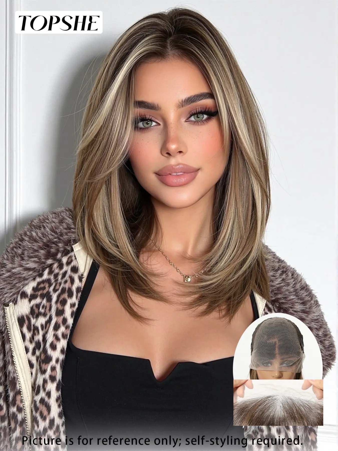 Topshe 13x6 Glueless Lace Front Wig, Ombre Fiber Short Hair Brown Wigs , Breathable Lace Realistic Hairline, Natural Layered Cut, Long Straight Hair, Fashion Wig