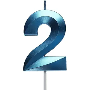 2.76 inch Blue 2 Birthday Candles,3D Number 2nd Cake Topper for Birthday Decorations No 21 22 23 24 25 26 27 28 29