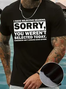 Machine Washable Graphic Tee - Men's 'I Have Selective Hearing, Sorry You Weren't Selected Today' Casual Round Neck T-Shirt with Stretch Fabric - Summer Fashion by MBDMBD