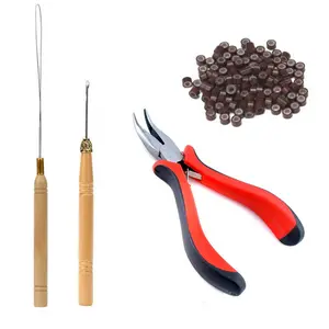 Hair Extension Remove Pliers Pulling Hook 500 PCS Micro Silicone Rings Bead Device Tool Kits for Professional Hair Styling Tools Accessory (Brown)