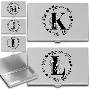 Initials Letter Pattern Business Card Holder, 1 Count Lightweight Aluminum Card Case, Durable Design for Secure Storage, Slim Profile Easily Fits in Pocket