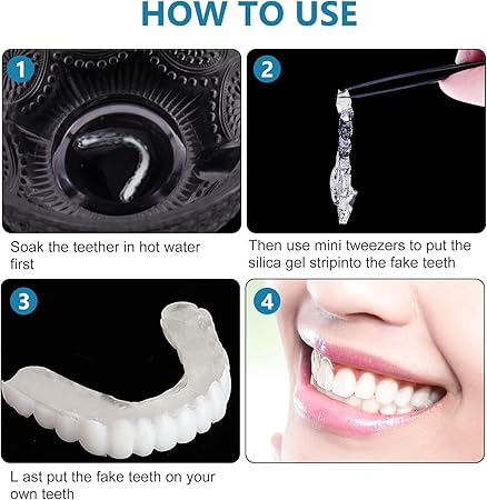 2-Pair Silicone Snap-On Smile False Teeth Set, Polypropylene Instant Veneers, Cosmetic Whitening Covers, Clip-In Top & Bottom Dentures for Stain Coverage
