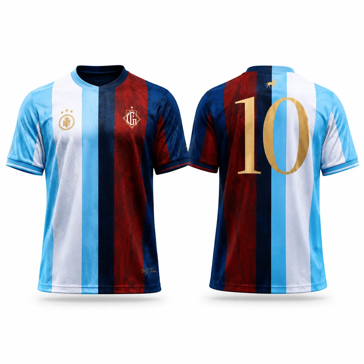 La Pulga Ultimate Dual Heritage Soccer Jersey, Sky Blue & Burgundy Number 10 Football Shirt, 3D Fan Sports Top