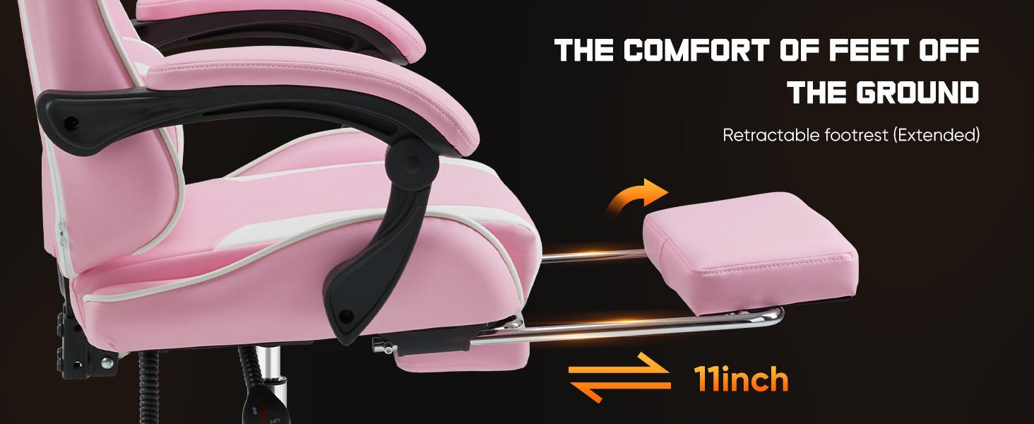 Gamig Chair Desk Chair - with Footrest and Lumbar Support, PU Leather Recliner with Headrest, Fixed Up Armrest, Height Adjustable with 360° Swivel,