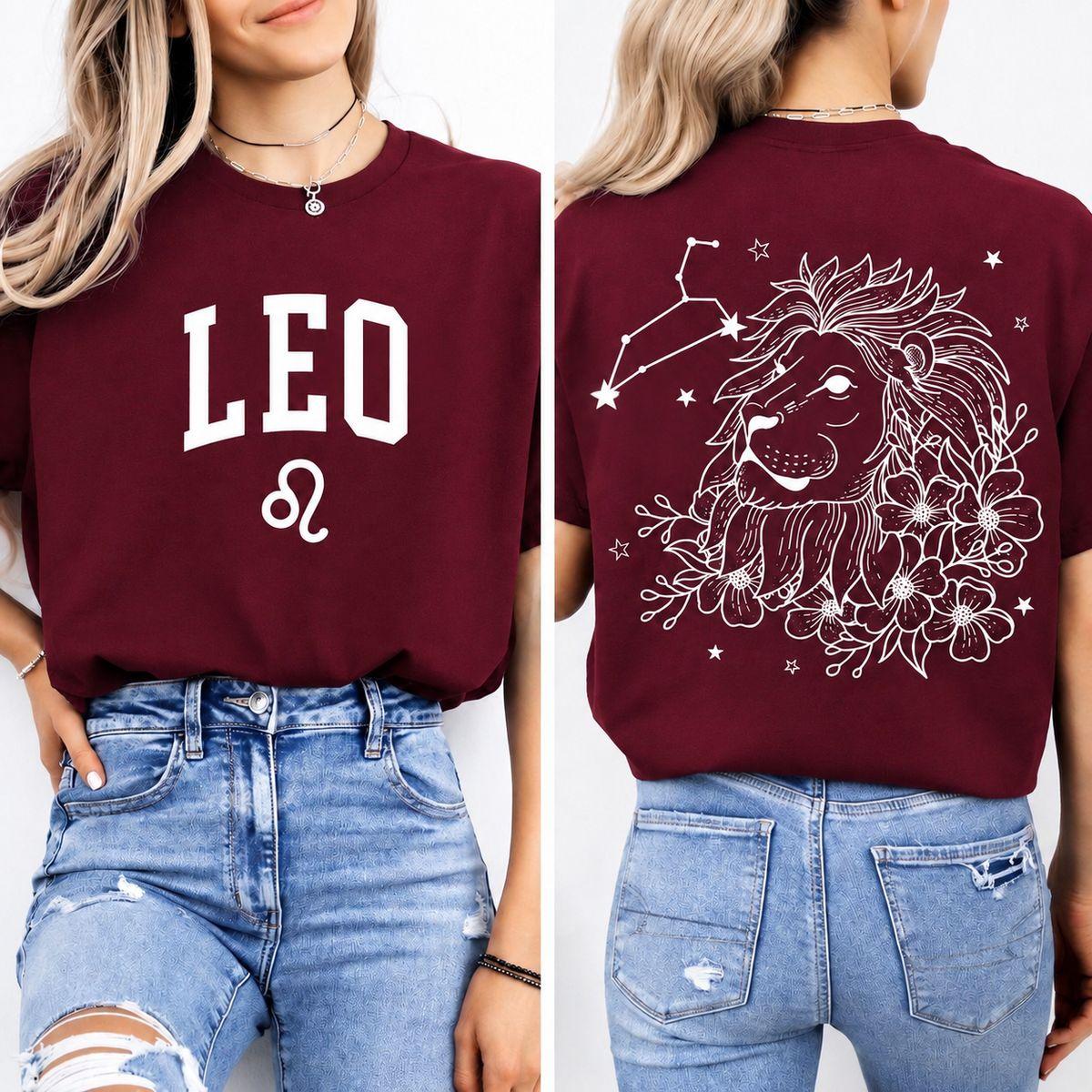Leo Zodiac Shirt, Astrology Graphic Tee, Floral Lion Constellation Shirt, Horoscope Birthday Gift, Star Sign Casual Shirt For Women , Unisex Casual Graphic T-Shirts