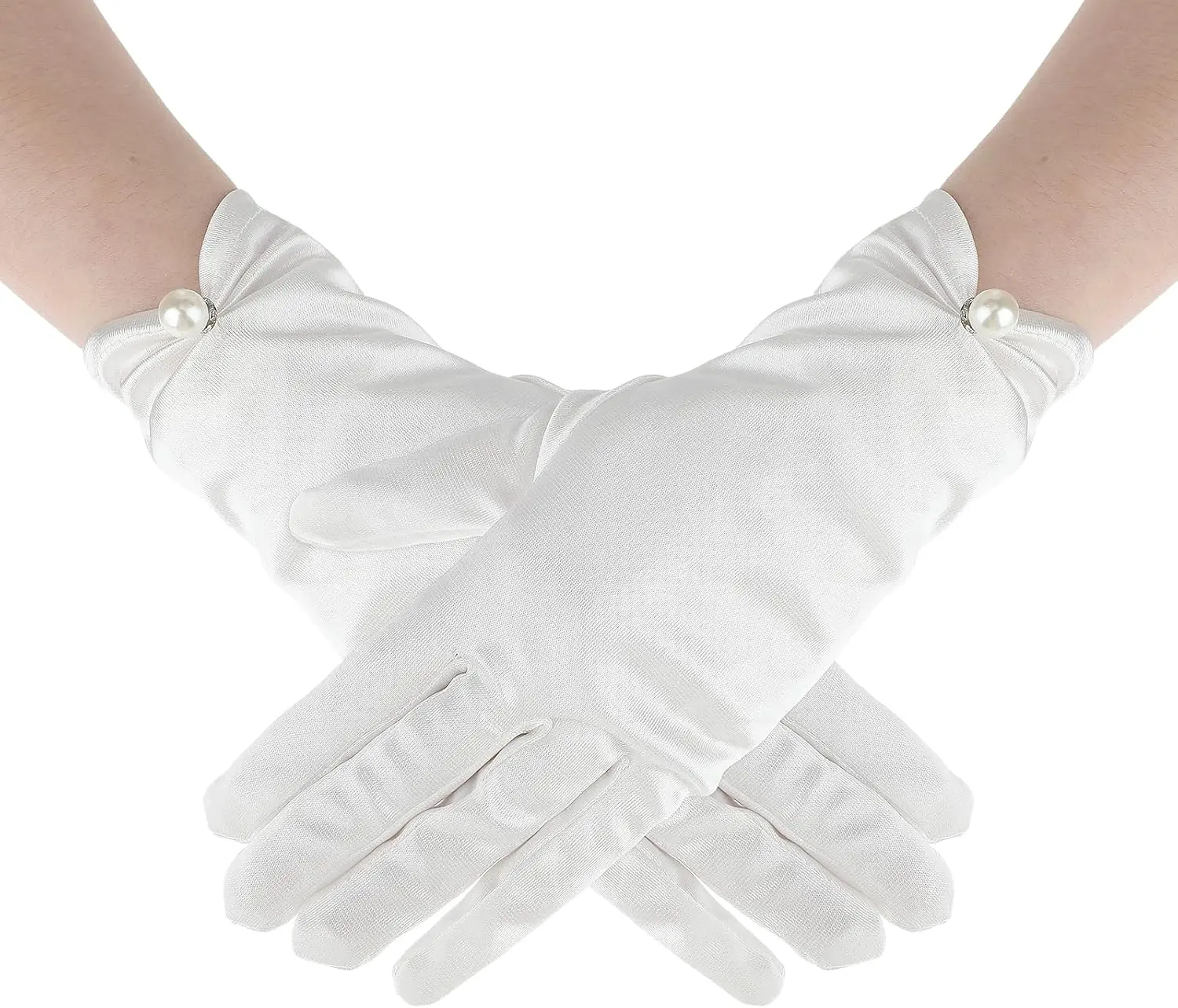 White Satin Gloves for Women, Bridal Short Satin Gloves Wedding Banquet Opera Uniform Glove Opera Banquet 1920s Flapper Accessories Floral Tea Party Tuxedo Glove for Dance Dress Tea Party