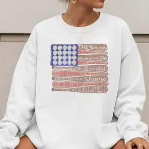 Vintage Baseball Sweatshirt Retro Baseball Flag USA Pullover Baseball American Flag Sports Sweater Unisex Casual Womens Game Day Crewneck Vintage Sublimation Print Baseball Game Top Gift For Her