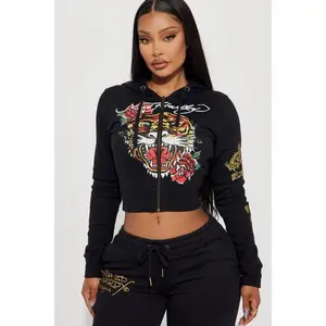 Ed Hardy Retro Tiger Zip Front Hoodie - Black K