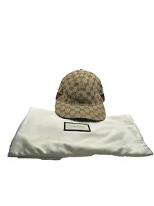 Pre-owned GUCCI Canvas Cap "GG" Brown W/ Sherry Line (Size 60) W/ Dust Bag Perfect For Daily Use