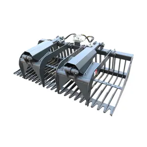 LANDY 84" Skid Steer Rock Grapple Bucket with 3/8" Tines, Dual Independent Twin Arms, Universal Quick Attach for Rock Pickup