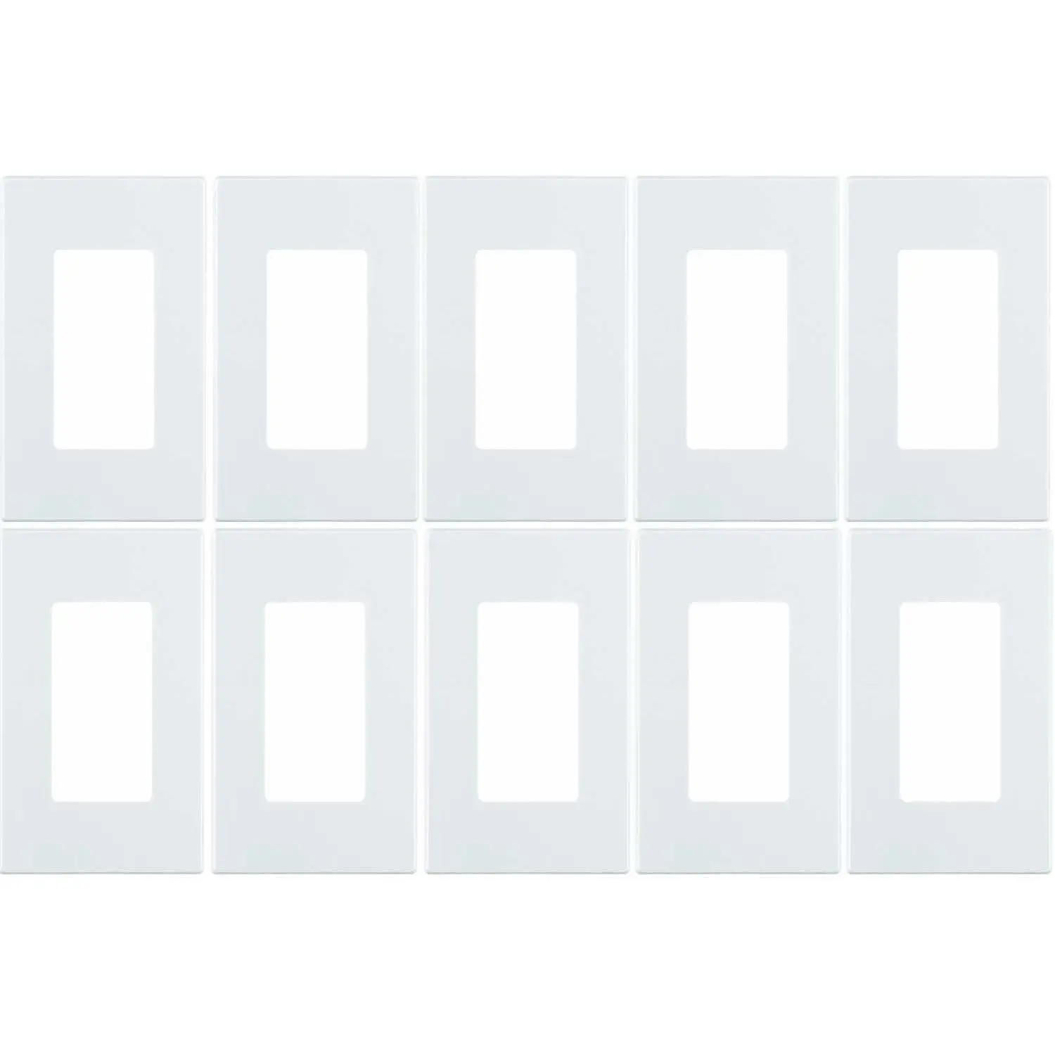 Decora Plus Leviton 80301-SW Screwless 1-Gang Snap-On Wall Plate Cover, 10 White Wallplates Decora Style, Durable Construction Plastic, Easy Installation, Flush Mount for Switches, Sponge Cushion Door Reinforcement